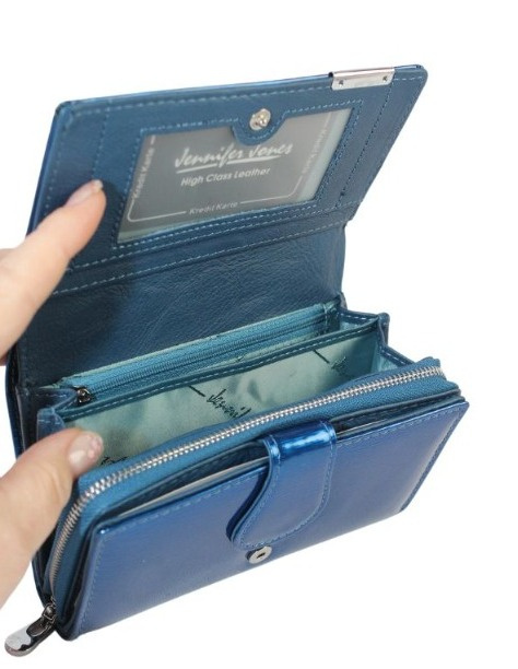 Portfel Damski Skórzany JENNIFER JONES Skóra Licowa Duży Z Suwakiem Czerwony Lakierowany Wzór 2 JJ5261-12 15,5 x 10 x 4 [cm]