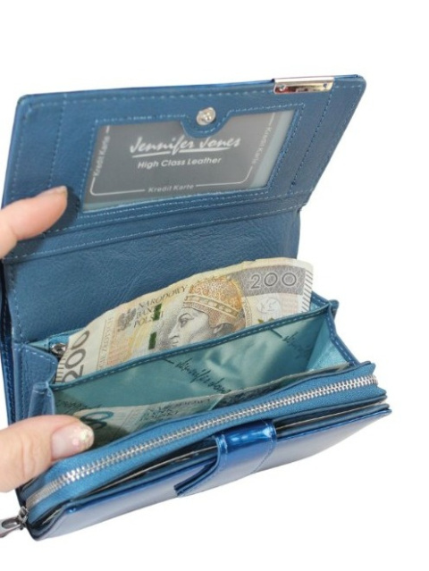 Portfel Damski Skórzany JENNIFER JONES Skóra Licowa Duży Z Suwakiem Czerwony Lakierowany Wzór 2 JJ5261-12 15,5 x 10 x 4 [cm]