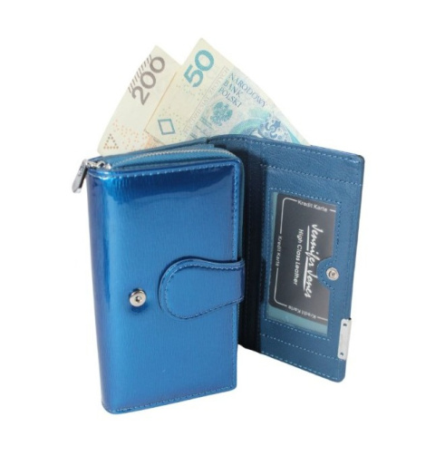 Portfel Damski Skórzany JENNIFER JONES Skóra Licowa Duży Z Suwakiem Czerwony Lakierowany Wzór 2 JJ5261-12 15,5 x 10 x 4 [cm]