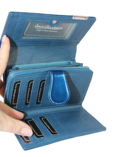 Portfel Damski Skórzany JENNIFER JONES Skóra Licowa Duży Z Suwakiem Czerwony Lakierowany Wzór 2 JJ5261-12 15,5 x 10 x 4 [cm]