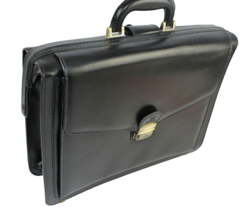 Skórzana Aktówka MARCO (PL) Torba Na Dokumenty Do Pracy CZARNA 43 x 32 x 10 [cm]