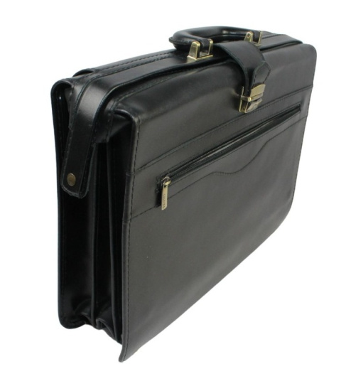 Skórzana Aktówka MARCO (PL) Torba Na Dokumenty Do Pracy CZARNA 43 x 32 x 10 [cm]