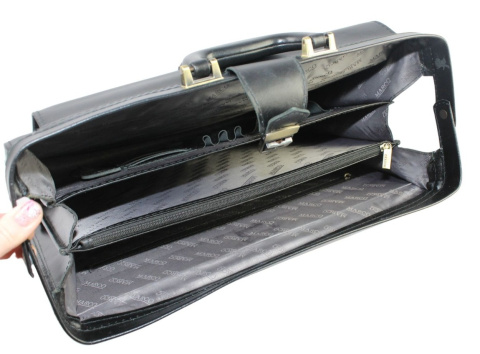 Skórzana Aktówka MARCO (PL) Torba Na Dokumenty Do Pracy CZARNA 43 x 32 x 10 [cm]