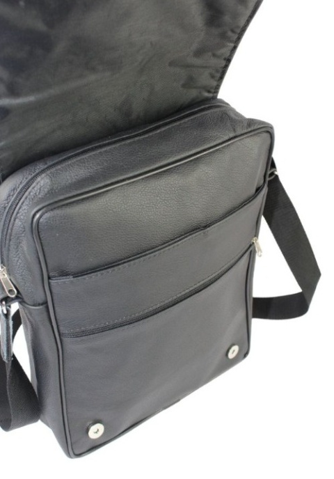 Skórzana Torba Na Ramię Pionowa GRETOS (PL) Listonoszka Z Klapką CZARNA 37 x 30 x 7 [cm]