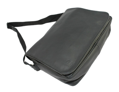 Skórzana Torba Na Ramię Pozioma GRETOS (PL) Listonoszka Z Klapką CZARNA 37 x 30 x 9 [cm]
