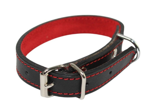 Solidna Obroża Dla Psa Czarna z Czerwoną Nitką Skóra Naturalna 16 mm 20-28 [cm] WIREX (PL)