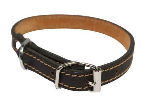 Solidna Obroża Dla Psa Czekoladowa z Beżową Nitką Skóra Naturalna 12 mm 20-28 [cm] WIREX (PL)