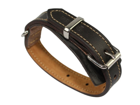 Solidna Obroża Dla Psa Czekoladowa z Beżową Nitką Skóra Naturalna 20 mm 22-30 [cm] WIREX (PL)