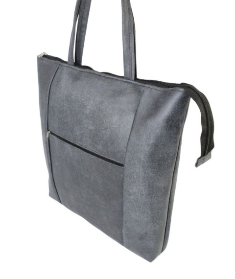Torebka Na Zakupy Antoszczyk (PL) MARTA Ze Skóry Naturalnej Model Duży 41 x 38 x 8 [cm] GRANATOWY Tekstura