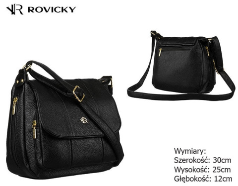Torebka Z Ekologicznej Skóry Włoskiej Rovicky (PL) R-KP-13-A19-0149 CZARNA Z Klapką 30 x 25 x 12 [cm]