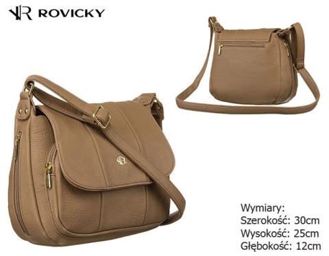 Torebka Z Ekologicznej Skóry Włoskiej Rovicky (PL) R-KP-13-A19-1856 BEŻOWA Z Klapką 30 x 25 x 12 [cm]