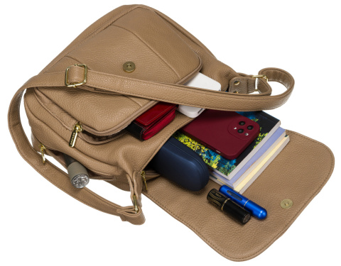 Torebka Z Ekologicznej Skóry Włoskiej Rovicky (PL) R-KP-13-A19-1856 BEŻOWA Z Klapką 30 x 25 x 12 [cm]