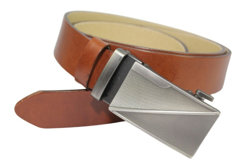 Wizytowy Pasek Skórzany 35 mm PAS-MAX (PL) Pełna Klamra AUTOMAT/SAMOZACISK Garnitur CZEKOLADOWY K41 ASZ35/KASZ79