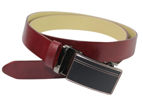 Wizytowy Pasek Skórzany 35 mm PAS-MAX (PL) Pełna Klamra AUTOMAT/SAMOZACISK Garnitur CZEREŚNIOWY K61 ASZ35/KASZ31