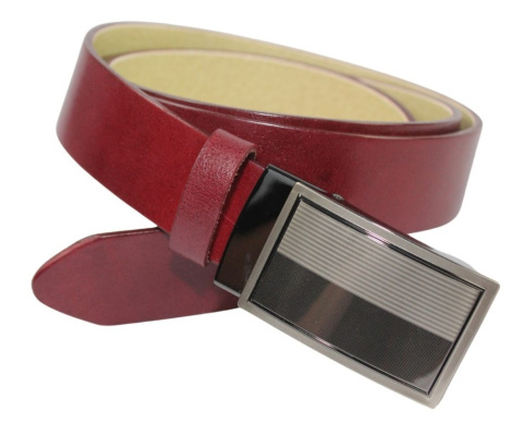 Wizytowy Pasek Skórzany 35 mm PAS-MAX (PL) Pełna Klamra AUTOMAT/SAMOZACISK Garnitur CZEREŚNIOWY K61 ASZ35/KASZ68