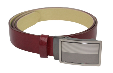 Wizytowy Pasek Skórzany 35 mm PAS-MAX (PL) Pełna Klamra AUTOMAT/SAMOZACISK Garnitur CZEREŚNIOWY K61 ASZ35/KASZ68