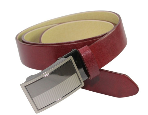Wizytowy Pasek Skórzany 35 mm PAS-MAX (PL) Pełna Klamra AUTOMAT/SAMOZACISK Garnitur CZEREŚNIOWY K61 ASZ35/KASZ68