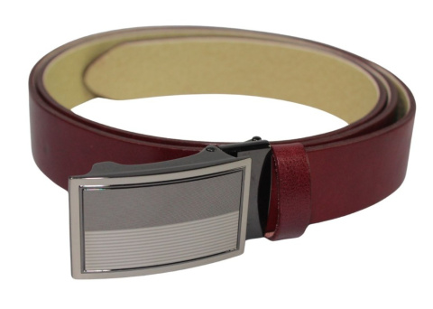 Wizytowy Pasek Skórzany 35 mm PAS-MAX (PL) Pełna Klamra AUTOMAT/SAMOZACISK Garnitur CZEREŚNIOWY K61 ASZ35/KASZ68