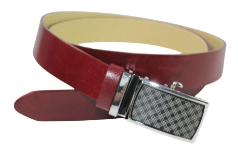 Wizytowy Pasek Skórzany 35 mm PAS-MAX (PL) Pełna Klamra AUTOMAT/SAMOZACISK Garnitur CZEREŚNIOWY K61 ASZ35/KASZ79