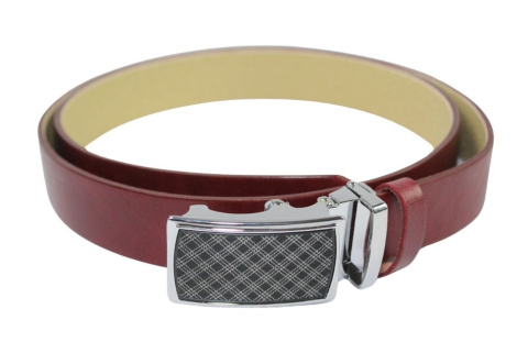 Wizytowy Pasek Skórzany 35 mm PAS-MAX (PL) Pełna Klamra AUTOMAT/SAMOZACISK Garnitur CZEREŚNIOWY K61 ASZ35/KASZ79