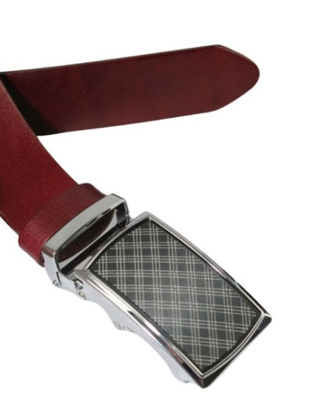 Wizytowy Pasek Skórzany 35 mm PAS-MAX (PL) Pełna Klamra AUTOMAT/SAMOZACISK Garnitur CZEREŚNIOWY K61 ASZ35/KASZ79