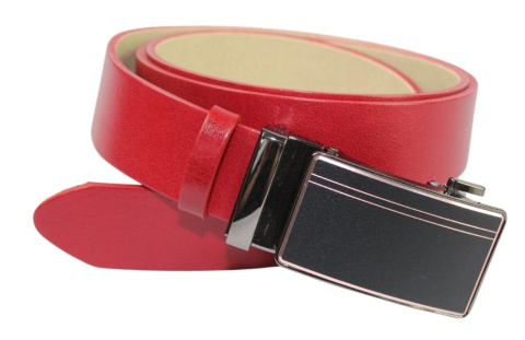 Wizytowy Pasek Skórzany 35 mm PAS-MAX (PL) Pełna Klamra AUTOMAT/SAMOZACISK Garnitur CZERWONY K62 ASZ35/KASZ31