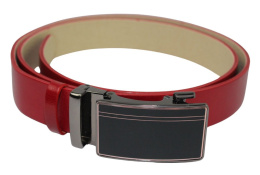 Wizytowy Pasek Skórzany 35 mm PAS-MAX (PL) Pełna Klamra AUTOMAT/SAMOZACISK Garnitur CZERWONY K62 ASZ35/KASZ31