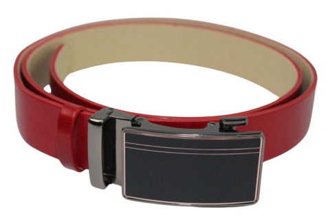 Wizytowy Pasek Skórzany 35 mm PAS-MAX (PL) Pełna Klamra AUTOMAT/SAMOZACISK Garnitur CZERWONY K62 ASZ35/KASZ31