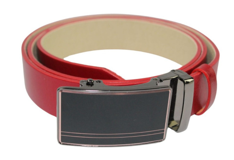Wizytowy Pasek Skórzany 35 mm PAS-MAX (PL) Pełna Klamra AUTOMAT/SAMOZACISK Garnitur CZERWONY K62 ASZ35/KASZ31