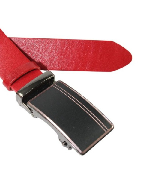 Wizytowy Pasek Skórzany 35 mm PAS-MAX (PL) Pełna Klamra AUTOMAT/SAMOZACISK Garnitur CZERWONY K62 ASZ35/KASZ31