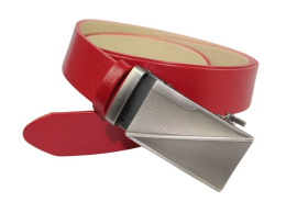 Wizytowy Pasek Skórzany 35 mm PAS-MAX (PL) Pełna Klamra AUTOMAT/SAMOZACISK Garnitur CZERWONY K62 ASZ35/KASZ79