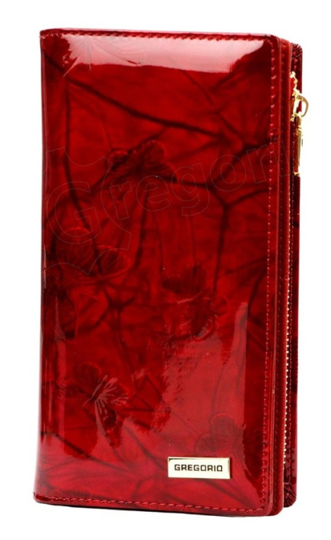 Portfel Damski Skórzany GREGORIO Lakierowany Długi Z Suwakiem Na Zewnątrz BTS-124 CZERWONY 19,5 x 10 x 3,5 [cm]