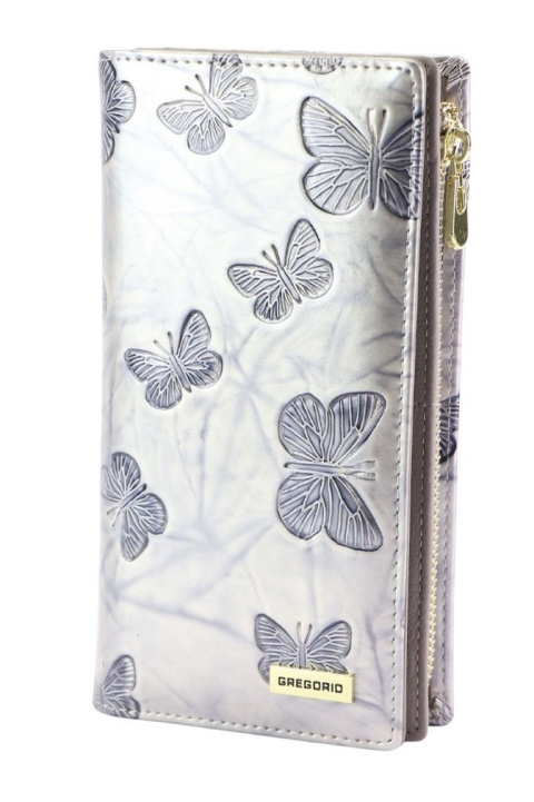 Portfel Damski Skórzany GREGORIO Lakierowany Długi Z Suwakiem Na Zewnątrz BTS-124 KREMOWY 19,5 x 10 x 3,5 [cm]