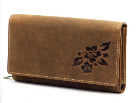 Portfel Damski Skórzany GREGORIO Skóra Licowa Duży Z Suwakiem GM-196 BRĄZOWY 17 x 10 x 3,5 [cm]