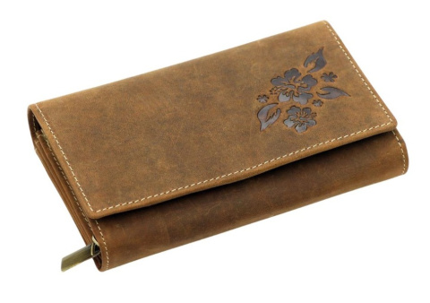 Portfel Damski Skórzany GREGORIO Skóra Licowa Duży Z Suwakiem GM-196 BRĄZOWY 17 x 10 x 3,5 [cm]