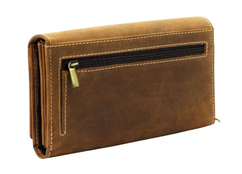 Portfel Damski Skórzany GREGORIO Skóra Licowa Duży Z Suwakiem GM-196 BRĄZOWY 17 x 10 x 3,5 [cm]