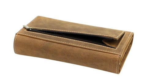 Portfel Damski Skórzany GREGORIO Skóra Licowa Duży Z Suwakiem GM-196 BRĄZOWY 17 x 10 x 3,5 [cm]