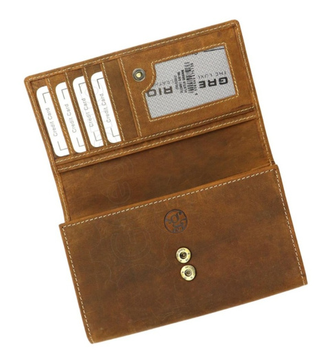 Portfel Damski Skórzany GREGORIO Skóra Licowa Duży Z Suwakiem GM-196 BRĄZOWY 17 x 10 x 3,5 [cm]