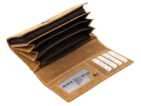 Portfel Damski Skórzany GREGORIO Skóra Licowa Duży Z Suwakiem GM-196 BRĄZOWY 17 x 10 x 3,5 [cm]