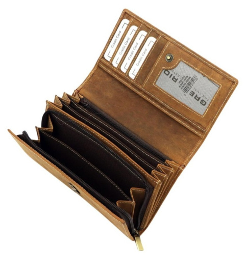 Portfel Damski Skórzany GREGORIO Skóra Licowa Duży Z Suwakiem GM-196 ZIELONY 17 x 10 x 3,5 [cm]