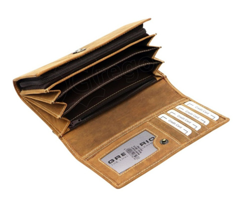 Portfel Damski Skórzany GREGORIO Skóra Licowa Duży Z Suwakiem GM-196 ZIELONY 17 x 10 x 3,5 [cm]