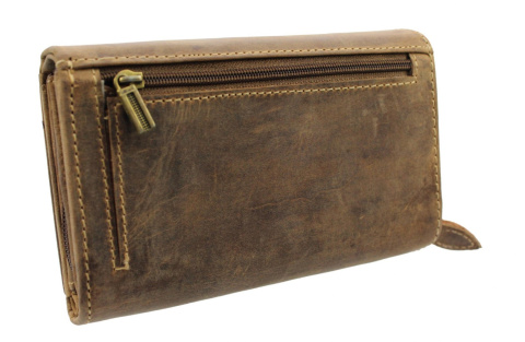 Portfel Damski Skórzany GREGORIO Skóra Licowa Duży Z Suwakiem GM-196 BRĄZOWY 17 x 10 x 3,5 [cm]
