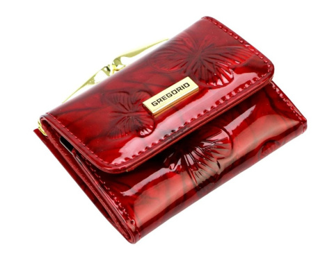 Portfel Damski Skórzany GREGORIO Skóra Licowa Lakierowany Mały Z Klamrą BTS-126 CZERWONY 9.5 x 8 x 2.5 [cm]