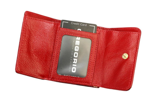 Portfel Damski Skórzany GREGORIO Skóra Licowa Lakierowany Mały Z Klamrą BTS-126 CZERWONY 9.5 x 8 x 2.5 [cm]