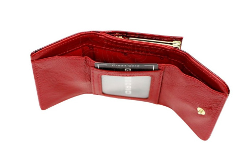 Portfel Damski Skórzany GREGORIO Skóra Licowa Lakierowany Mały Z Klamrą BTS-126 CZERWONY 9.5 x 8 x 2.5 [cm]