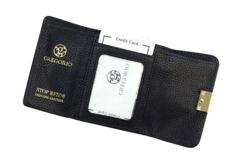 Portfel Damski Skórzany GREGORIO Skóra Licowa Lakierowany Mały Z Klamrą RFID GF-126 CZARNY 9.5 x 8 x 2.5 [cm]