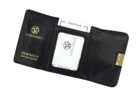 Portfel Damski Skórzany GREGORIO Skóra Licowa Lakierowany Mały Z Klamrą RFID GF-126 CZERWONY 9.5 x 8 x 2.5 [cm]