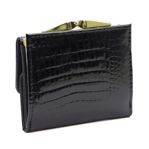 Portfel Damski Skórzany GREGORIO Skóra Licowa Lakierowany Mały Z Klamrą RFID GF-126 CZERWONY 9.5 x 8 x 2.5 [cm]