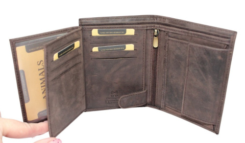 Portfel Męski Polska Galanteria (PL) Skóra Licowa Pionowy Bez Zapięcia Dwa Skrzydełka N4-CHM RFID ,,RYBA,, 13 x 10 x 2 [cm]