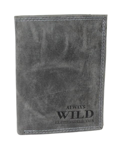 Portfel Męski Skórzany ALWAYS WILD Skóra Licowa Duży Pionowy Dwa Skrzydełka RFID N4-P-CHM 0983 CZARNY 13 x 10 x 2 [cm]